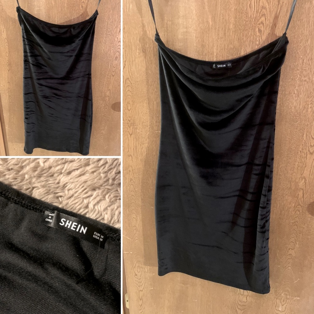 Black SHEIN velvet strapless dress